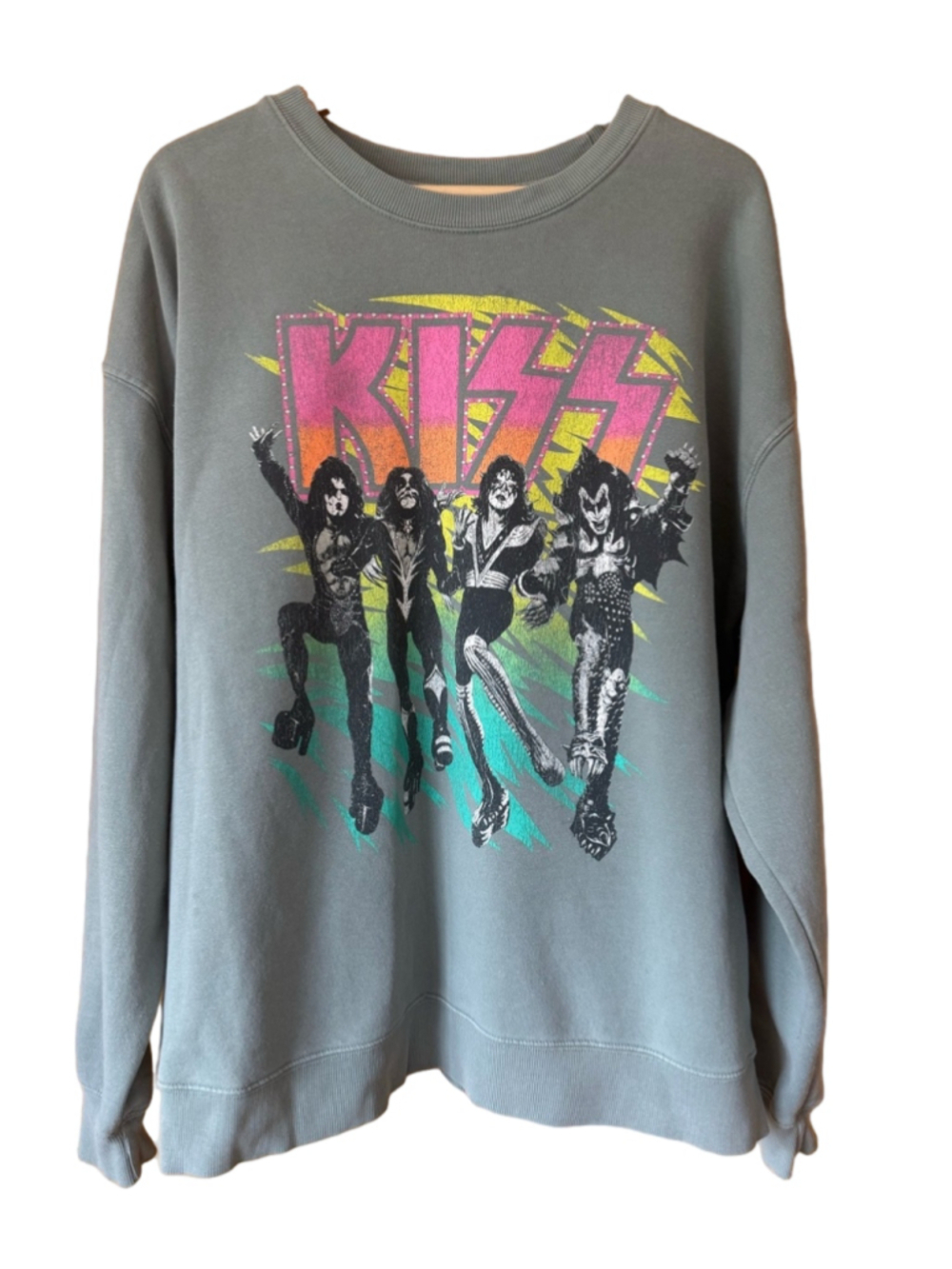 Kiss Full Makeup Neon Pink, Yellow & Teal Retro Graphic Sweatshirt size 3X